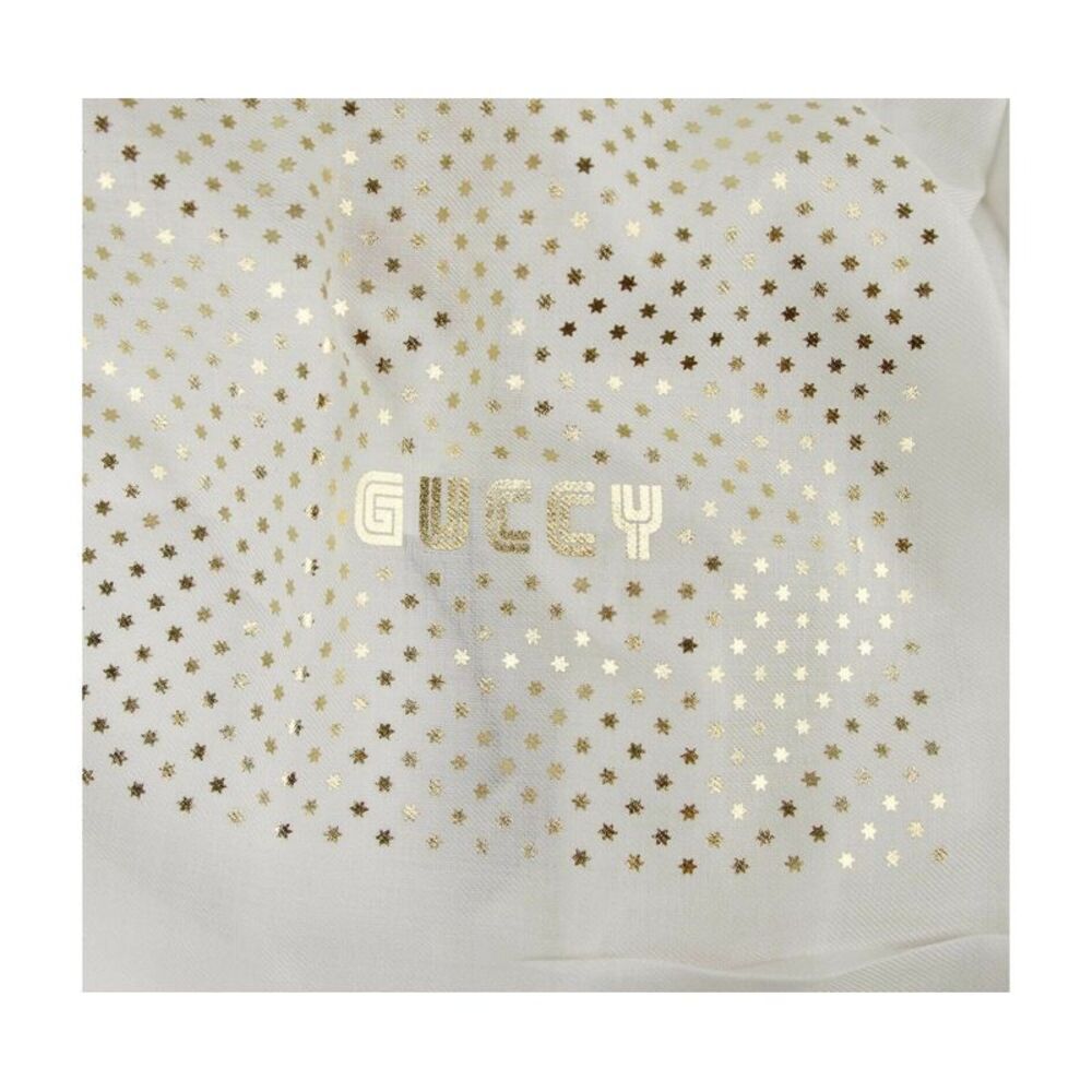 Gucci Women's White Modal / Cashmere "GUCCY" Star Print Large Square Scarf - Picture 2 of 7